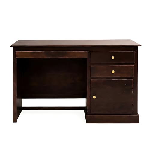 Image of SONA ART & CRAFTS Carmel Lite Solid Sheesham Wooden Study Table for Students Desk with 2 Drawers & 1 Cabinets Study Desk Table Office Table for Work from Home Writing Office (Walnut Finish)