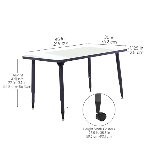 Image of Adapte Commercial Dry-Erase Classroom Activity Table - 30 inch x 48 inch Rectangle Whiteboard, ADA Compliant Tapered Legs, Glides & Casters Adjustable Height 22-34 inch Wheelchair Accessible, School Furniture