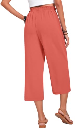 Image of Anyhold Women's Capri Pants Drawstring Casual Palazzo Trousers with Pockets Loose High Waisted Wide Leg Lounge Pants