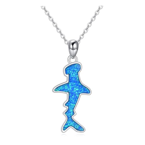 Pendentif requin opale bleue et argent collier femme pour l'été