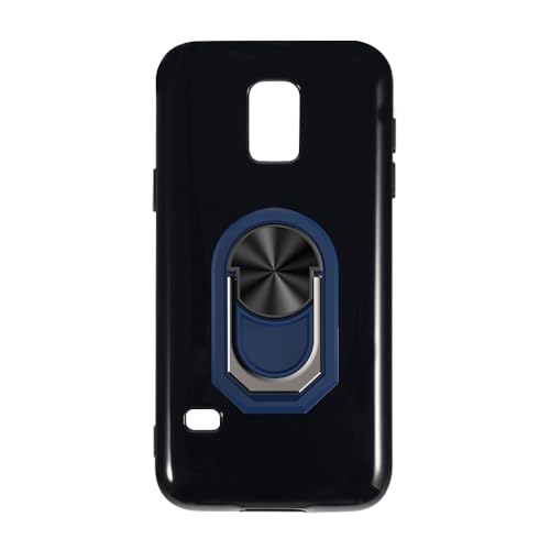 UOGNADGD Flexible Case + Ring Holder Compatible with Samsung Galaxy S5 Mini Phone Shockproof Cover & Magnetic Mecha Style Finger Grip Kickstand (Black+BlueRing)