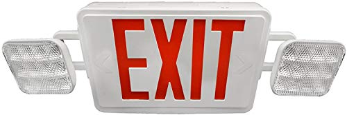 Double Sided LED Emergency EXIT Sign, Remote Capable, Two LED Flood Lights, Backup Battery, US Standard Red Letter Emergency Exit Lighting, Commercial Grade, 120-277V, Fire Resistant (UL 94V-0)