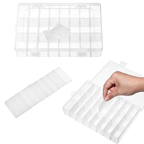 Image of Sawysine 12 Pack Bulk 24 Grids Clear Plastic Organizer Box Tackle Crafts Storage with Removable Dividers Boxes for Fishing Trays Jewelry DIY Parts