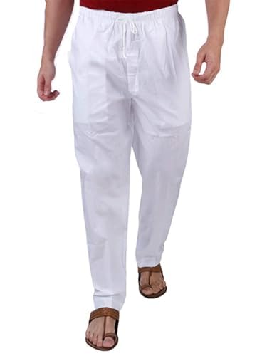 Pajama Fashion Mens' White Cotton Pajama with 2 Side Pockets Night Wear (Small)
