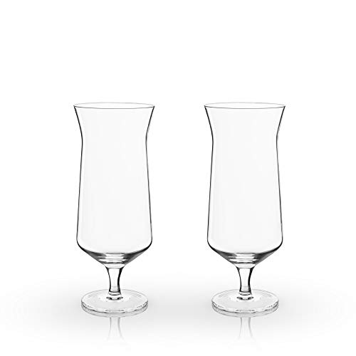 Viski Raye Hurricane Glasses, Perfect for Pina Coladas, Tropical Cocktail Glass, Crystal Glasses Gift set of 2, Clear, 14oz