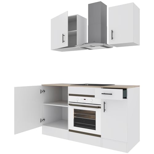 Cucina Componibile Moderna Bianca Con Top Rovere Canadese Completa Di Moduli E Pensili Salvaspazio Cucina Lineare Design Contemporaneo Per Ambienti Piccoli O Open Space (160 Cm)