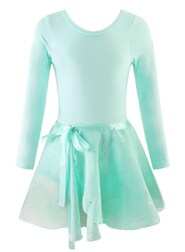 Image of EQSJIU Ballet Leotards for Girls with Removable Skirt Combo Tie Ruffle Sleeve Outfit