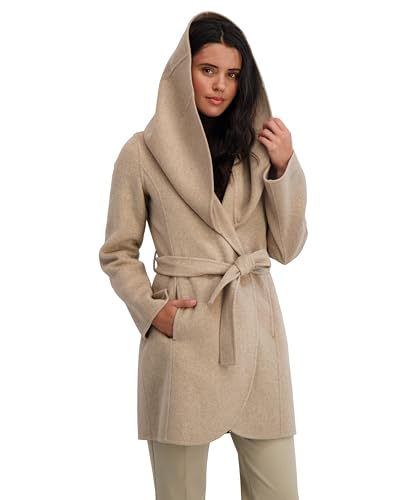 Image of TAHARI Womens Double-faced Luxury Soft Wool Blend Peacoat Removable Belt Wool Coat Oversized Collar
