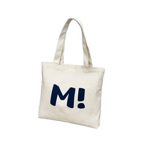 Bolsa feminina de lona com zíper, bolsa de compras reutilizável M bolsa de ombro de grande capacidade para viagens e trabalho, Off-white