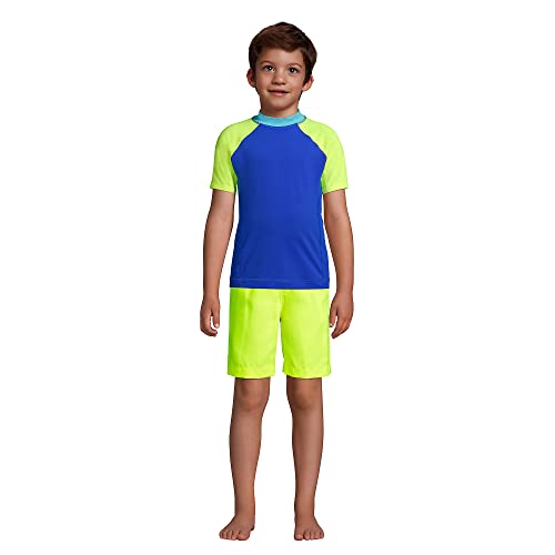 Lands' End B Ss Solid Rash Guard Electric Blue Colorblock Kids Medium #TOP3