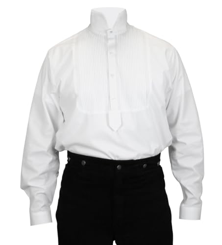 Historical Emporium Men's High Stand Collar Convert. Stud/Cuff Pleated Cotton Tuxedo Dress Shirt, Regency Victorian Formal2