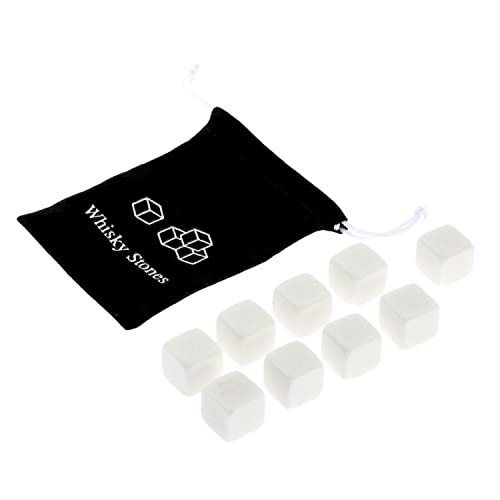 GDPLAN Whisky steine ​​ 9 Stück wiederverwendbaren Würfelsteinen Eiswürfel Gefriersteine ​​100% Marmor mit Stoffbeutel Weiß Cover