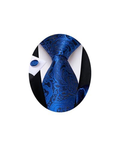 Image of DiBanGu Mens Paisley Tie Sets Silk Jacquard Woven Floral Necktie and Pocket Square Cufflinks Wedding Business Party
