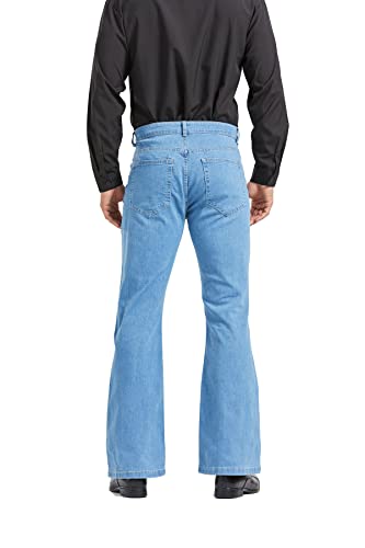 Image of Men's Relaxed Vintage 60s 70s Bell Bottom Stretch Fit Classic Comfort Flared Flares Retro Leg Disco Denim Jeans Pants