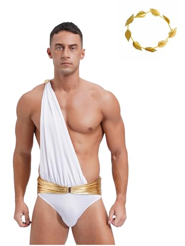 Fldy Disfraz de dioses griegos para hombre, corona de laurel, tocado de cuerda, disfraz de guerrero romano, disfraz de carnaval, Halloween, fiesta, cosplay, color blanco, S