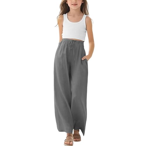 Girls Oversized Wide Leg Sweatpants Kids Baggy Straight Leg Track Linen Pants Casual Plain Pockets Joggers2
