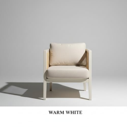 Image of APRODZ Solid Wood Accent Chair for Living Room Mid Century Modern Wooden Upholstered Armchair with Cushion Lounge Chair Cane Back Wooden Frame for Living Room Bedroom Office Seating (White)