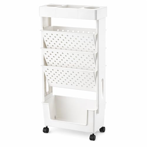 BücherregalamSchreibtisch SchreibtischOrganizer BücherundZeitschriftenständer MultifunktionalesOrganisation Regal für Arbeitszimmer Büro schmaler Rollwagen und mobiles Präsentationsregal(White)