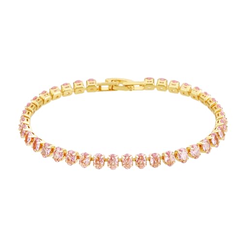 Image of 18K Gold-Plated Oval-Cut Cubic Zirconia Tennis Bracelet | 5.9-7.5 inches Multiple Sizes Fashionable Women's Gold Tennis Bracelet