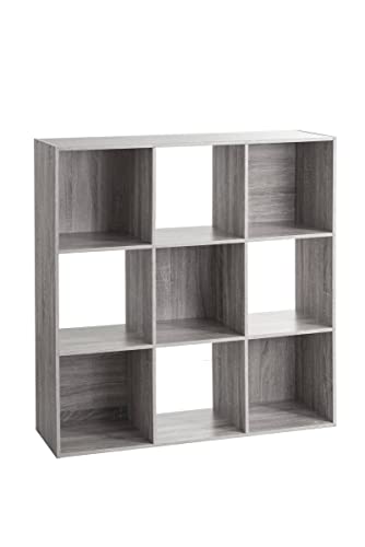 5five - Étagère Cube Mix'n'Modul - Effet Chêne Gris - 101 x 101 x 32 cm - 9 Cases, Rangement Modulable - pour Salon, Chambre, Bureau