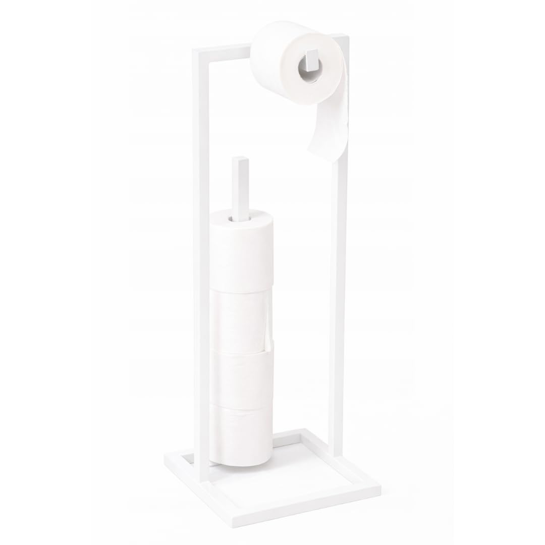 Porte Papier Toilette sur Pied 70 cm - Moderne Accessoires WC - Métal Toilet Paper Holder - Toilet Roll Holder - Blanc 70x25x25 cm