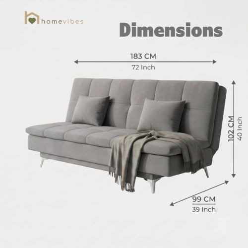 Image of Velum 3 Seater Sofa for Living Room & Office | Premium Fabric Upholstery | Solid Wood Frame | Comfortable Seating | 3 Years Warranty (Light Grey, Sofa Cum Bed)