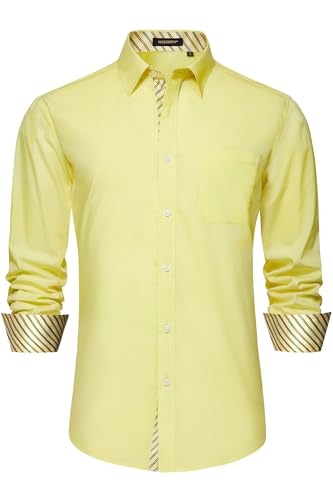 Image of HISDERN Mens Business Dress Shirts Long Sleeve Casual Button Down Shirt Formal Inner Collar Contrast Shirt for Men Wedding