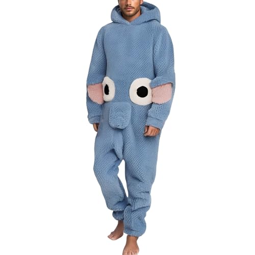 KBOPLEMQ Jumpsuit pour hommes éléphants douillet pelucheux doublé en polaire - Pyjama en peluche éléphant drôle - Ensemble en tissu polaire - Ensemble d'hiver -...