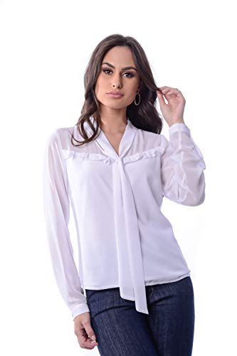 Camisa Perola Love Manga Longa com lacinho (BRANCO, M)