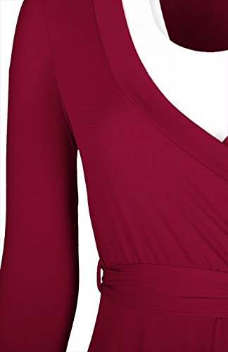 Image of Women's 3 /4 Sleeve Deep V-Neck Maxi Faux Wrap Solid Plus Size Dress