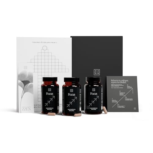 ZZEN FOCUS Nootrópico Natural – Nootropicos Memoria y Concentracion – Pastillas Concentracion Estudiar - Cafeina, L Teanina, Bacopa Monnieri, Ginkgo Biloba, Rhodiola, Vitaminas – Cápsulas Veganas