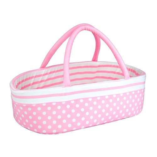 Reborn Baby Dolls Bassinet Pink Crib Bed Soft Toddler Doll Carrier for 18-24 Inch Baby Doll Accessories Baskets with Handle