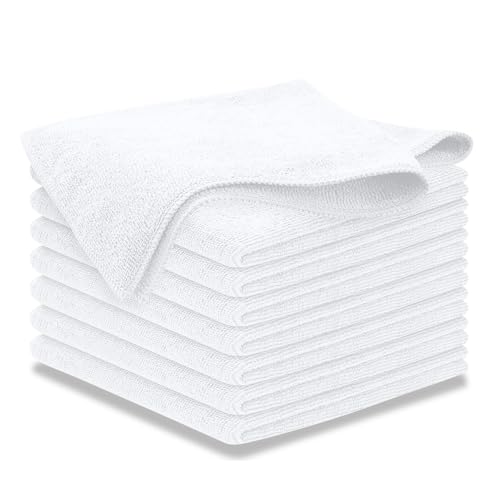 Image of USANOOKS Microfiber Cleaning Cloth - White - 8Pcs (12.5x12.5 inch) High Performance - 1200 Washes, Ultra Absorbent Car Towel Traps Grime & Liquid for Streak-Free Mirror Shine - Car Washing Cloth