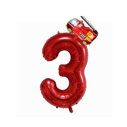 Firefighter Party Decorations Balloons Fire Truck Balloons Number 3 Red Fire Truck 3rd Birthday Party Supplies Balloons Large Foil Fire Truck Balloon Helium (Fire Truck Red 3)
