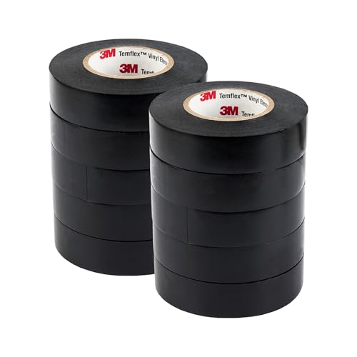 Image of 3M Temflex General-Purpose Vinyl Electrical Tape (1700), 3 /4 in. x 60 ft., 7 Mil, Black, 10 Rolls