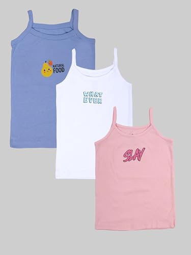 Image of KiddoPanti Girls 100% Cotton Printed Camisoles Tank Top Slips Pack of 3