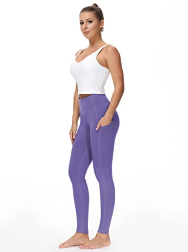 Image of THE GYM PEOPLE Thick High Waist Yoga Pants with Pockets, Tummy Control Workout Running Yoga Leggings for Women
