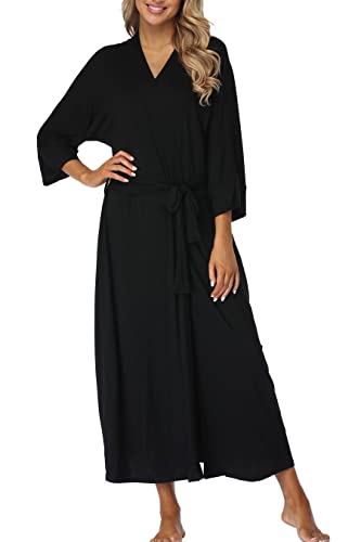 Womens Soft Long Kimono Robes Lightweight Full Length Knit Bathrobe With Pockets Ladies Casual Dressing Gown