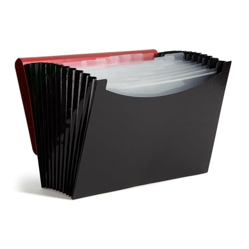 Smead Poly Frequency Expandable File Folders Letter Size, 12 Pockets, Flap & Cord Closure, Red/Black (70866)