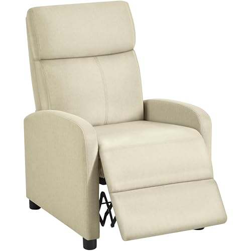 Yaheetech Sillón de Relax para Televisión, Sofá Individual, con Reposapiés Ajustable para Salón Dormitorio Cine, Tejido de Poliéster Beige