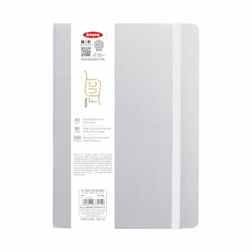 Image of Anupam Fluct Royal A5 Ruled Journal | 160 Pages | 80gsm | Matte Finish PVC Cover Notebook | pH Neutral And Acid Free Paper | Matching Elastic Closure | Ruled Sheets Good For Journaling Offices (White)