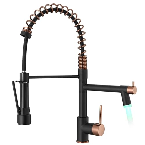 AIMADI Robinet de Cuisine avec Douchette Extractible Mtigeur LED qui Change de Couleur selon la Température et Système de Verrouillage Mains Libres avec Deux...