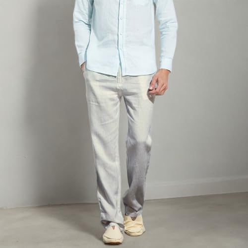 Manwan walk Men’s Casual Beach Trousers Elastic Loose Fit Lightweight Linen Summer Pants K703