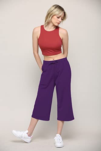 Image of Lock and Love Womens Capri Pants Loose Yoga Pants Wide Leg Drawstring Comfy Lounge Pajama Capris Sweatpants with Pockets