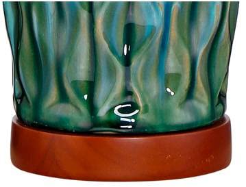 360 Lighting KS886V4 Rocco Mid Century Modern Table Lamps 30 Inch Tall Set Of 2 Blue Teal Glaze Ceramic Cherry Wood Tan Fabric Drum Shade thumb #5