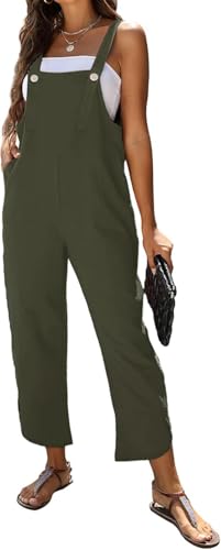 Image of AMEBELLE Women's Sleeveless Cotton Linen Overalls Rompers Baggy Wide Leg Jumpsuits