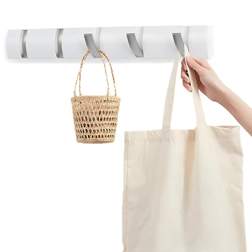 Portemanteau Mural Blanc, Patère Murale Adhésif avec 5 Crochets Rétractables, Modern Porte Manteau Patères, Aluminium Crochet Mural Pliable Pour Suspendre...