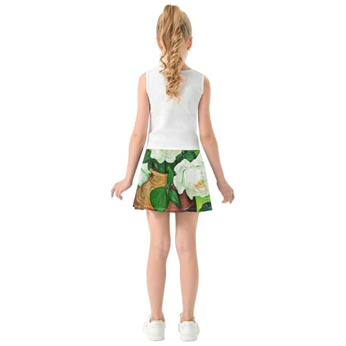 Clothes Athletic Shorts for Girls Skorts Toddler Tennis Skirts Cheer Skirt Vase White Roses Green Leaves 4t4