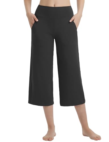 baleaf Women's Capri Pants Wide Leg Yoga Dress Capris High Waist Cropped Pants with Pockets Loose Lounge Travel Summer2