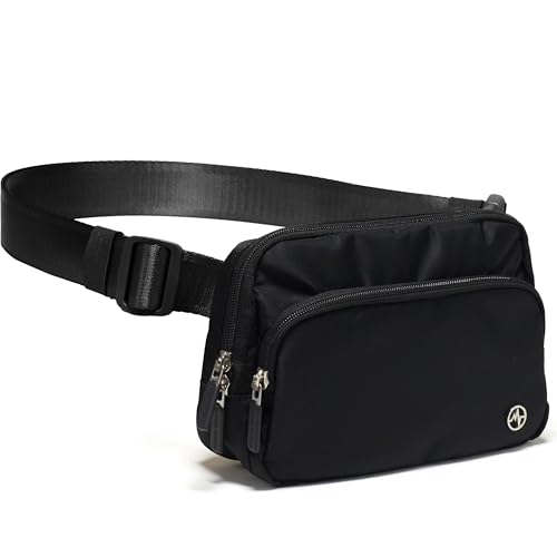 Pander Nylon Crossbody Belt Bag with Excess Strap Keepers 6-Pocket Adjustable Sling Fanny Pack for Travel and Everyday Carry Black